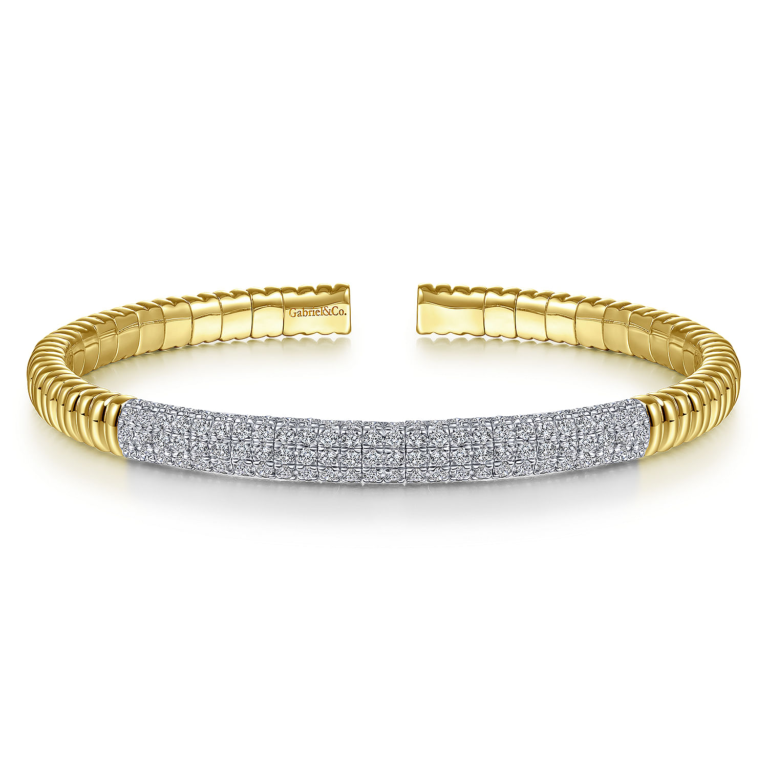 14K Yellow Gold Cuff Bracelet with Diamond Pavé Station