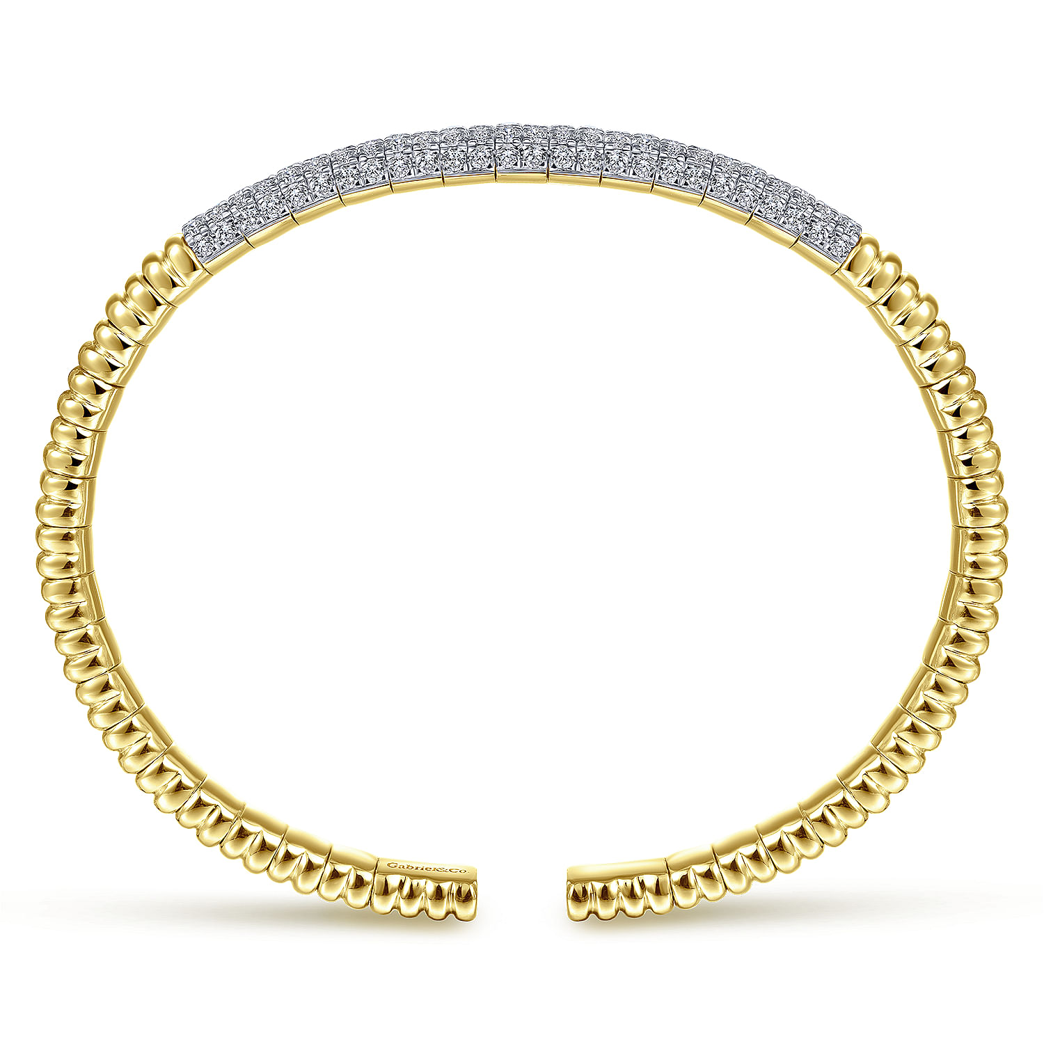 14K Yellow Gold Cuff Bracelet with Diamond Pavé Station