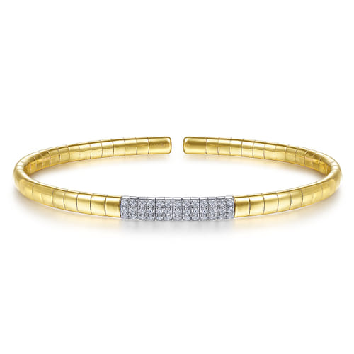 14K Yellow Gold Cuff Bracelet with Pavé Diamond Bar