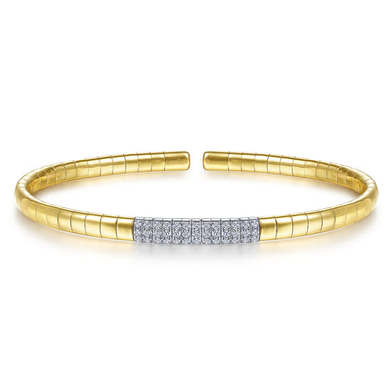 14K Yellow Gold Cuff Bracelet with Pavé Diamond Bar