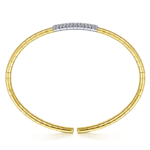 14K Yellow Gold Cuff Bracelet with Pavé Diamond Bar