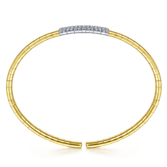 14K Yellow Gold Cuff Bracelet with Pavé Diamond Bar angle 3
