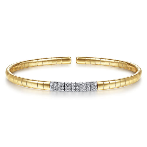 14K Yellow Gold Cuff Bracelet with Pavé Diamond Bar 14K Yellow Gold Cuff Bracelet with Pavé Diamond Bar