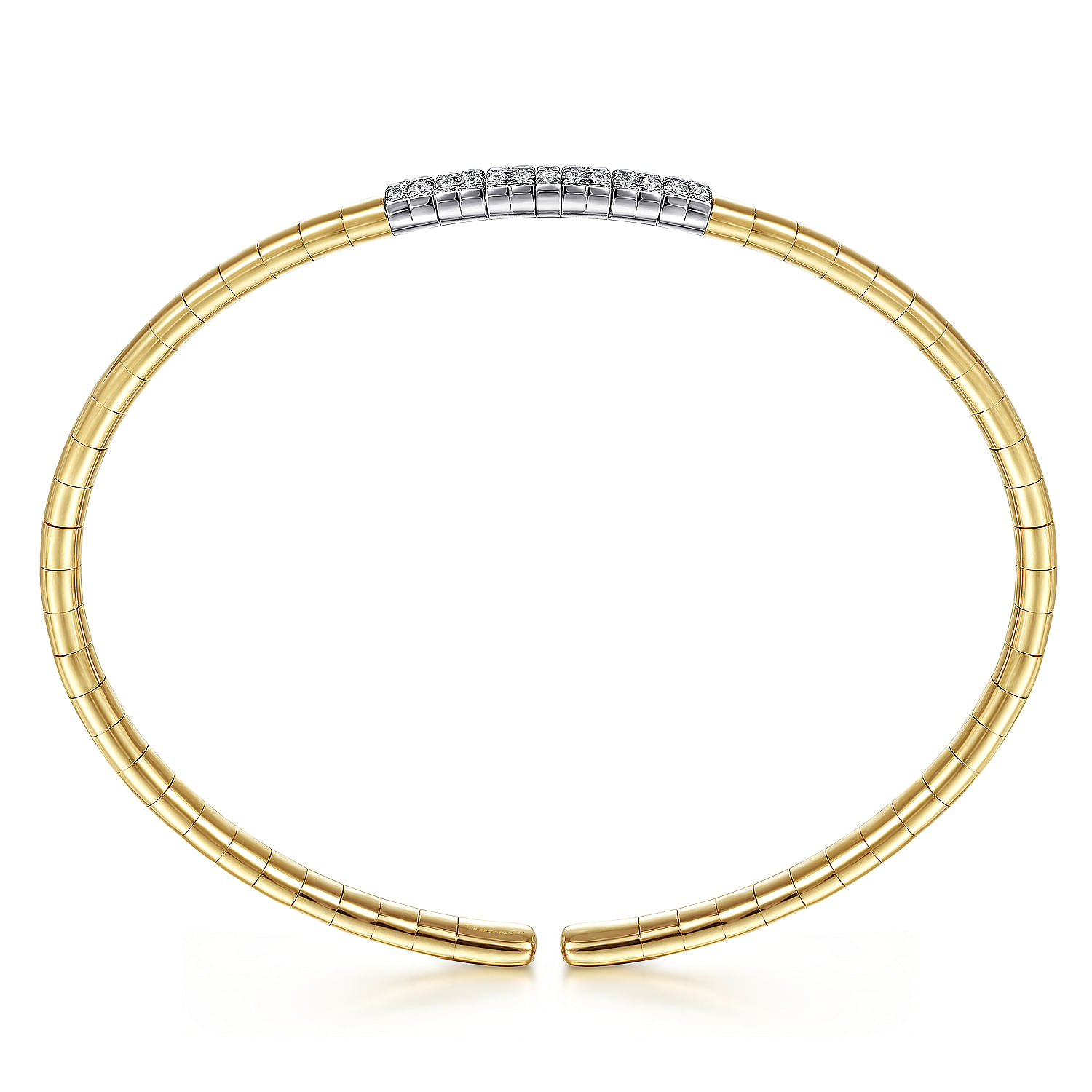 14K Yellow Gold Cuff Bracelet with Pavé Diamond Bar