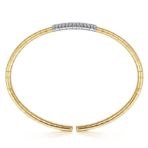 14K Yellow Gold Cuff Bracelet with Pavé Diamond Bar 14K Yellow Gold Cuff Bracelet with Pavé Diamond Bar