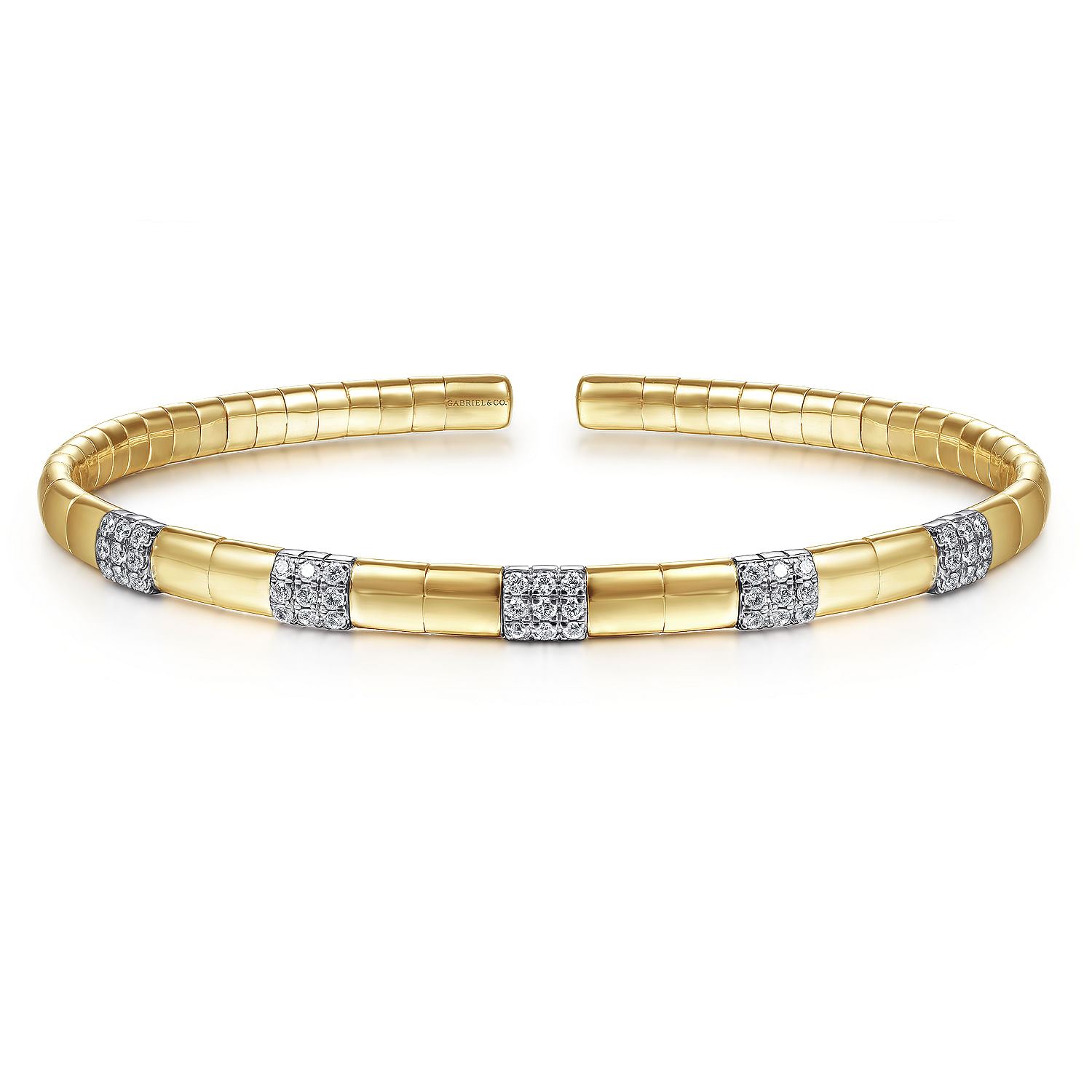Gabriel - 14K Yellow Gold Cuff Bracelet with Pavé Diamond Stations
