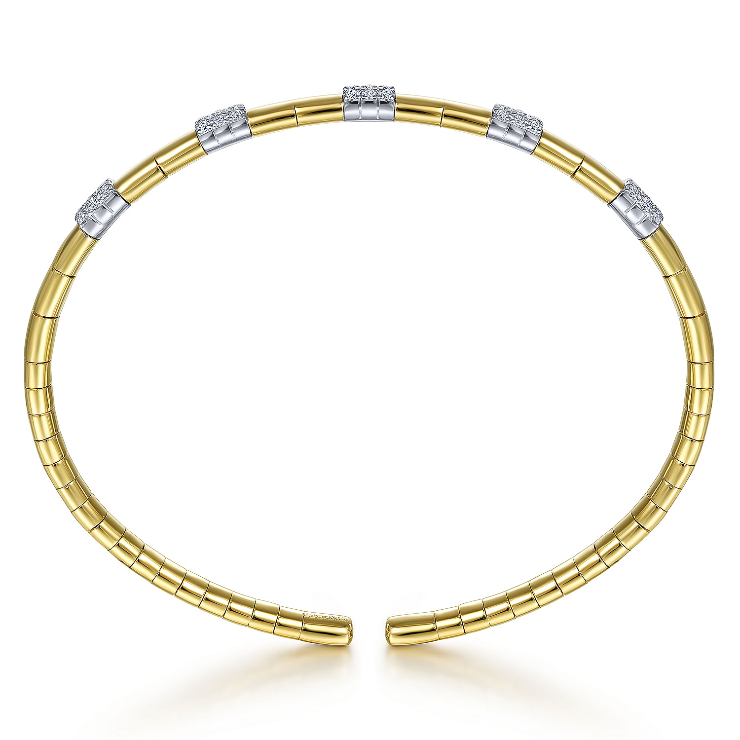 14K Yellow Gold Cuff Bracelet with Pavé Diamond Stations
