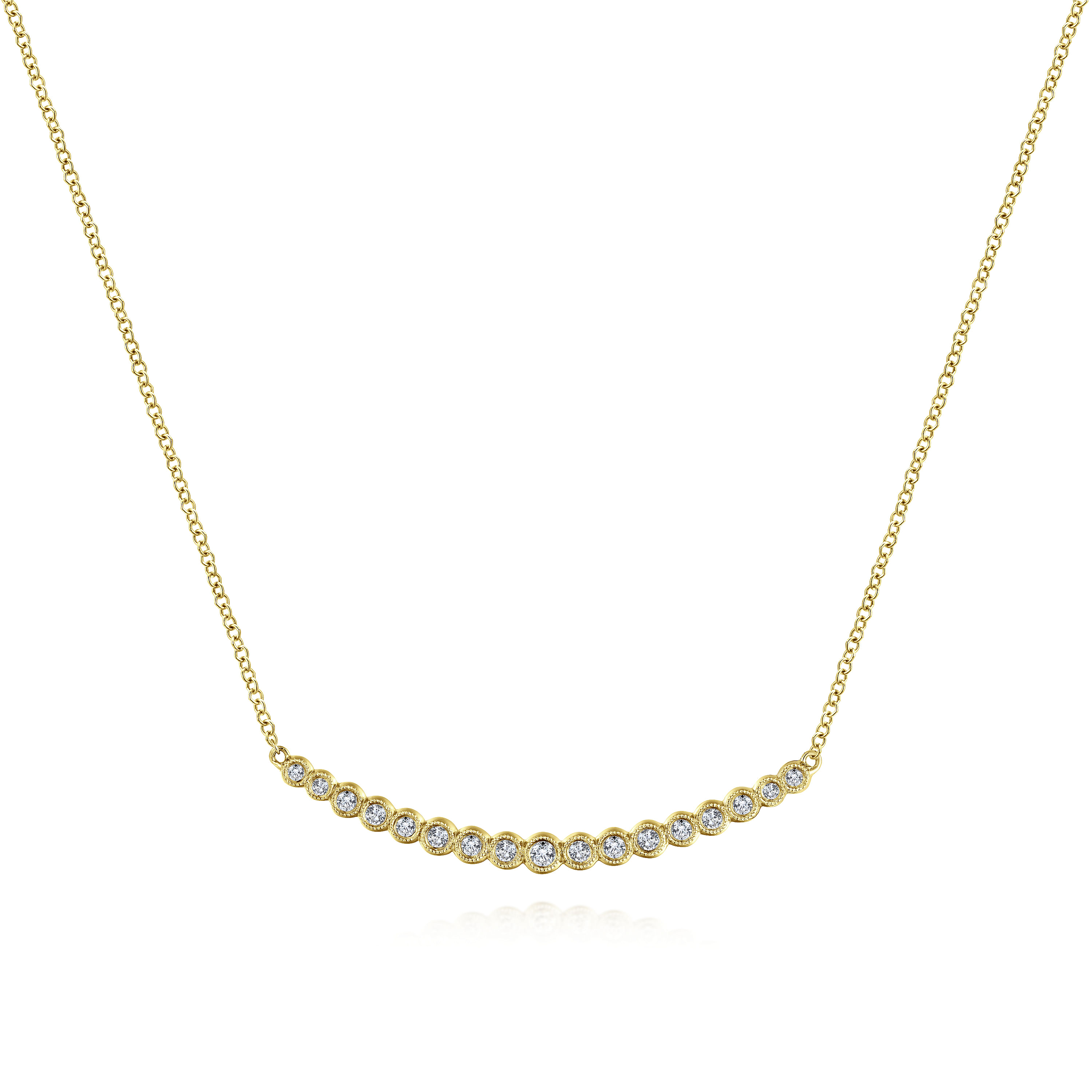 Gabriel - 14K Yellow Gold Curved Bar Necklace with Bezel Set Round Diamonds