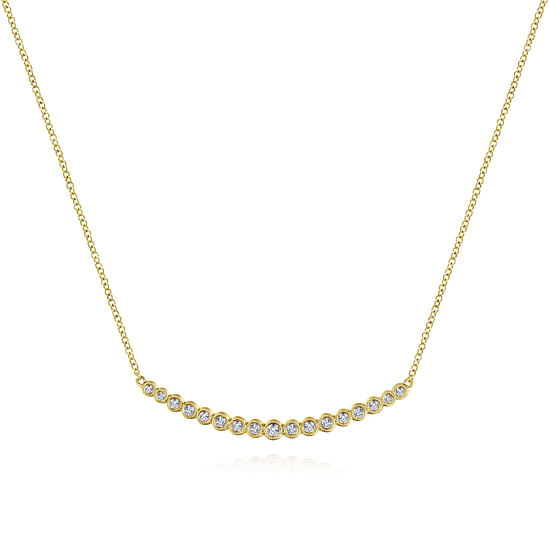 Gabriel - 14K Yellow Gold Curved Bar Necklace with Bezel Set Round Diamonds