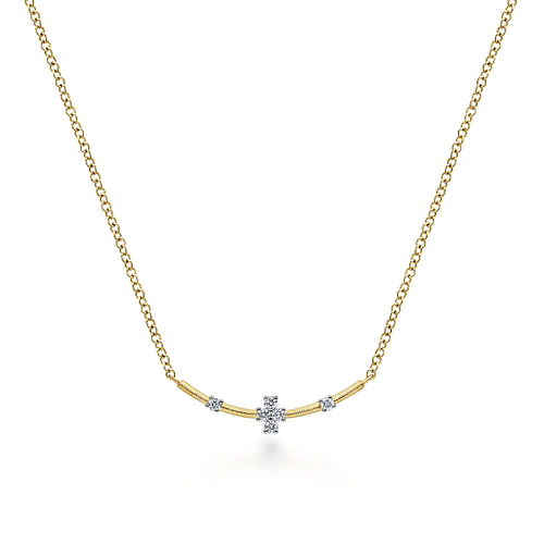 14K Yellow Gold Curved Bar Necklace with Diamond Stations