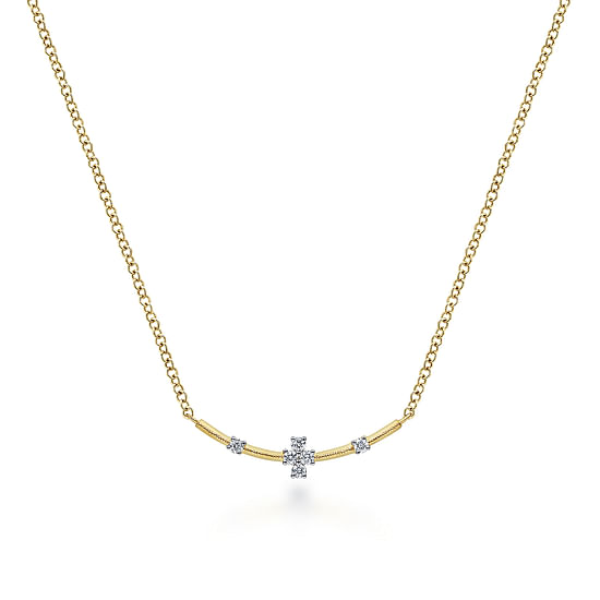 Gabriel - 14K Yellow Gold Curved Bar Necklace with Diamond Stations