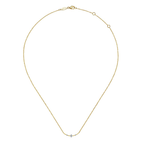 14K Yellow Gold Curved Bar Necklace with Diamond Stations