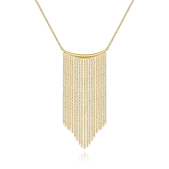 Gabriel - 14K Yellow Gold Curved Bar and Waterfall Chain Necklace