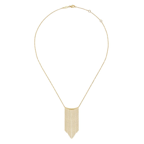 14K Yellow Gold Curved Bar and Waterfall Chain Necklace