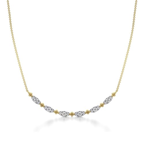 14K Yellow Gold Curved Bujukan Bar Diamond Necklace