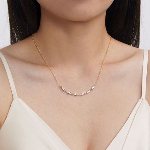 14K Yellow Gold Curved Bujukan Bar Diamond Necklace