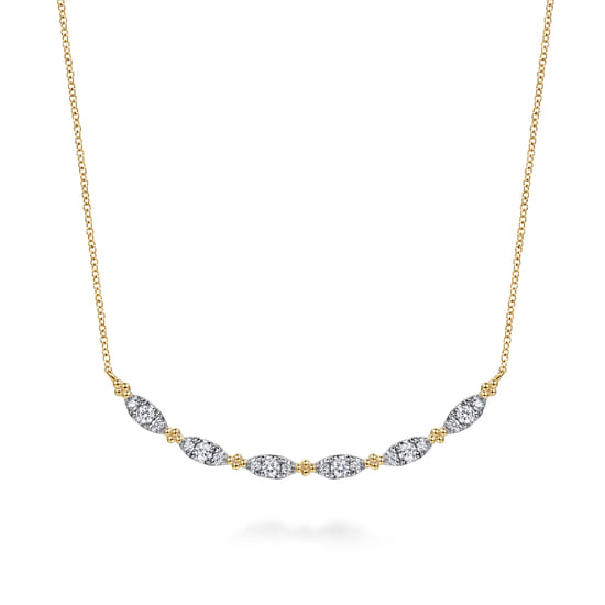 14K Yellow Gold Curved Bujukan Bar Diamond Necklace 14K Yellow Gold Curved Bujukan Bar Diamond Necklace