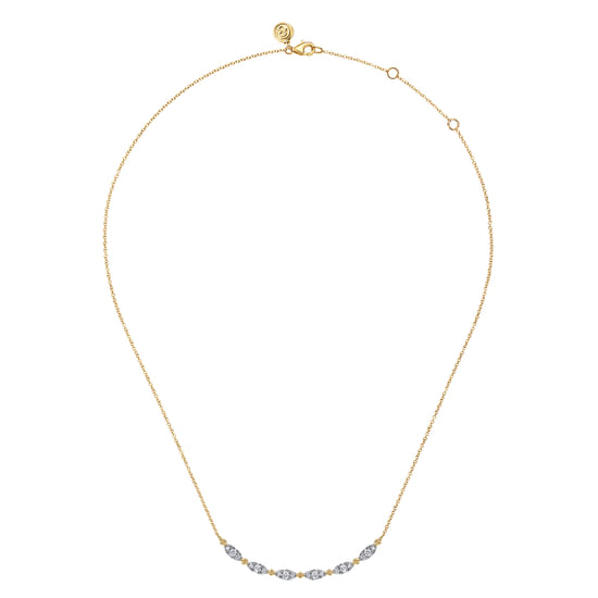 14K Yellow Gold Curved Bujukan Bar Diamond Necklace angle 2 14K Yellow Gold Curved Bujukan Bar Diamond Necklace angle 2