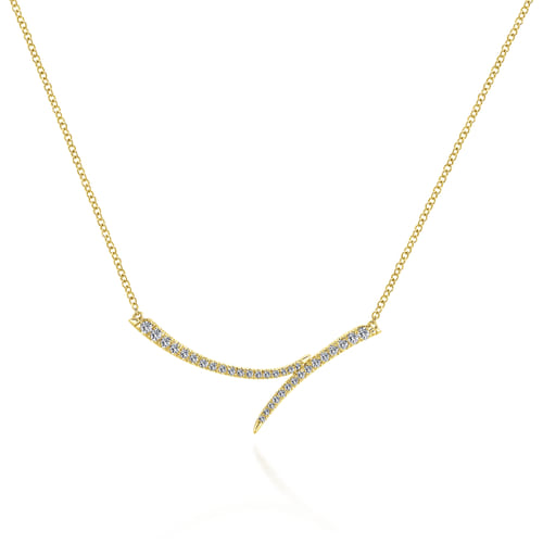 14K Yellow Gold Curved Bypass Bar Necklace with Diamonds
