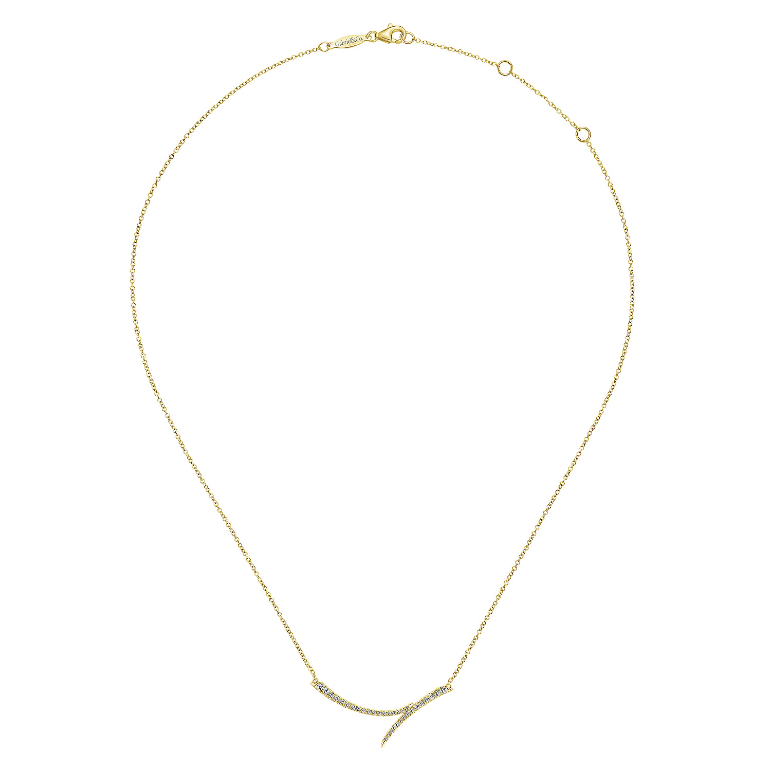 14K Yellow Gold Curved Bypass Bar Necklace with Diamonds