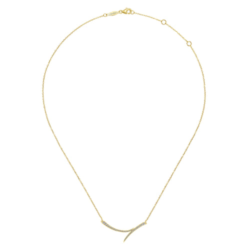 14K Yellow Gold Curved Bypass Bar Necklace with Diamonds