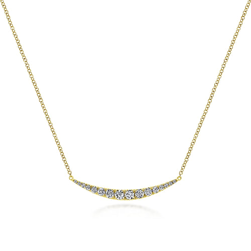 14K Yellow Gold Curved Diamond Bar Necklace