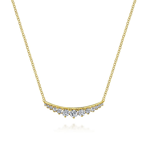 14K Yellow Gold Curved Diamond Bar Necklace