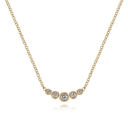 14K Yellow Gold Curved Diamond Bar Necklace