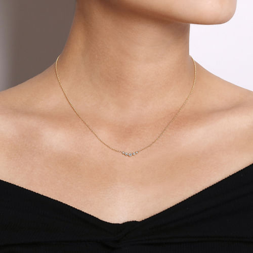 14K Yellow Gold Curved Diamond Bar Necklace