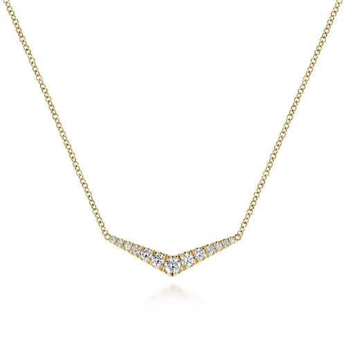 14K Yellow Gold Curved Diamond Bar Necklace