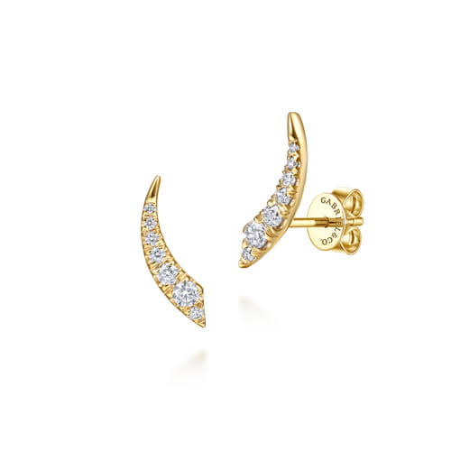 14K Yellow Gold Curved Diamond Bar Stud Earrings 14K Yellow Gold Curved Diamond Bar Stud Earrings