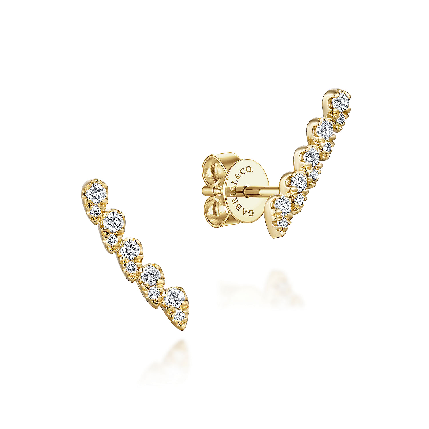 14K Yellow Gold Curved Diamond Bar Stud Earrings