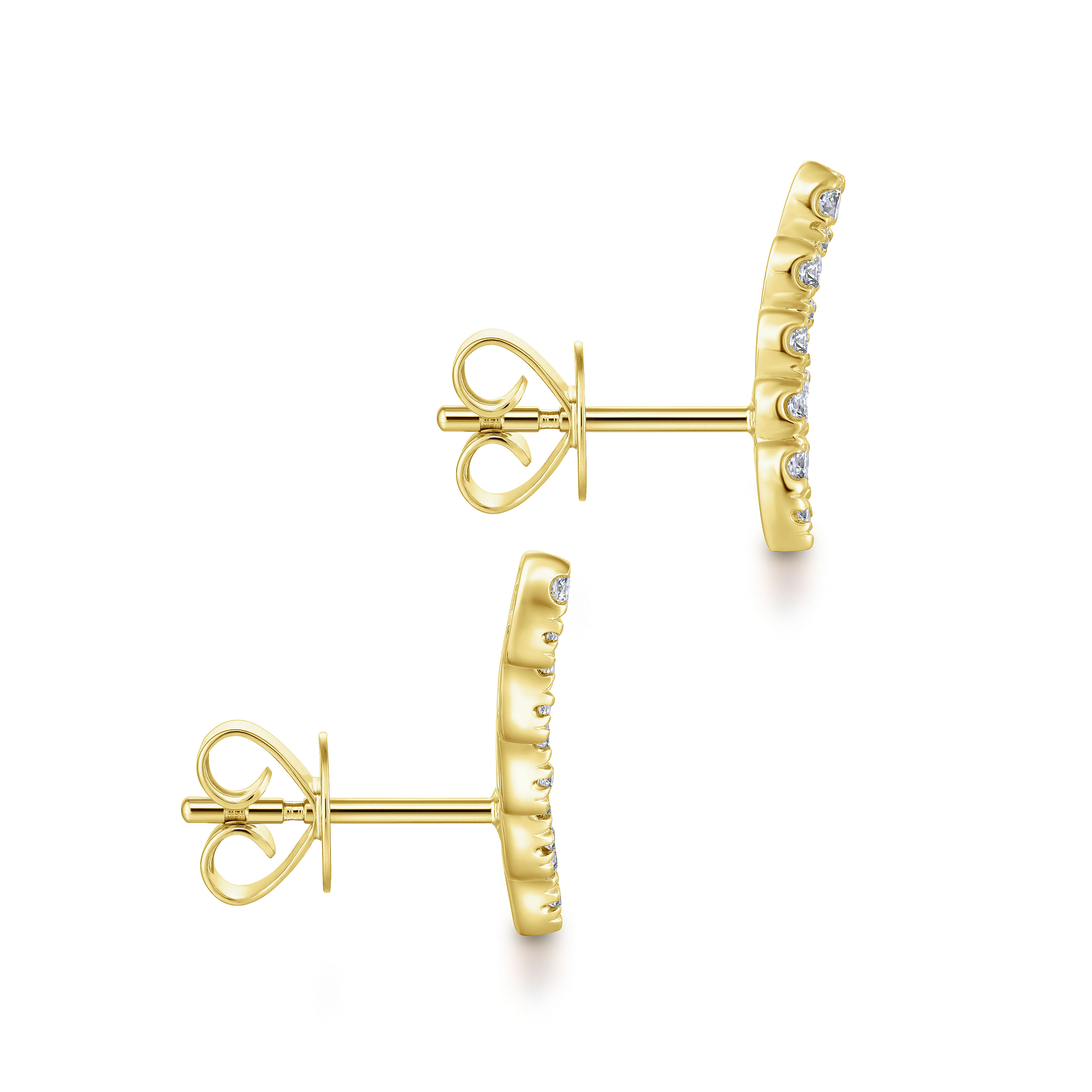 14K Yellow Gold Curved Diamond Bar Stud Earrings