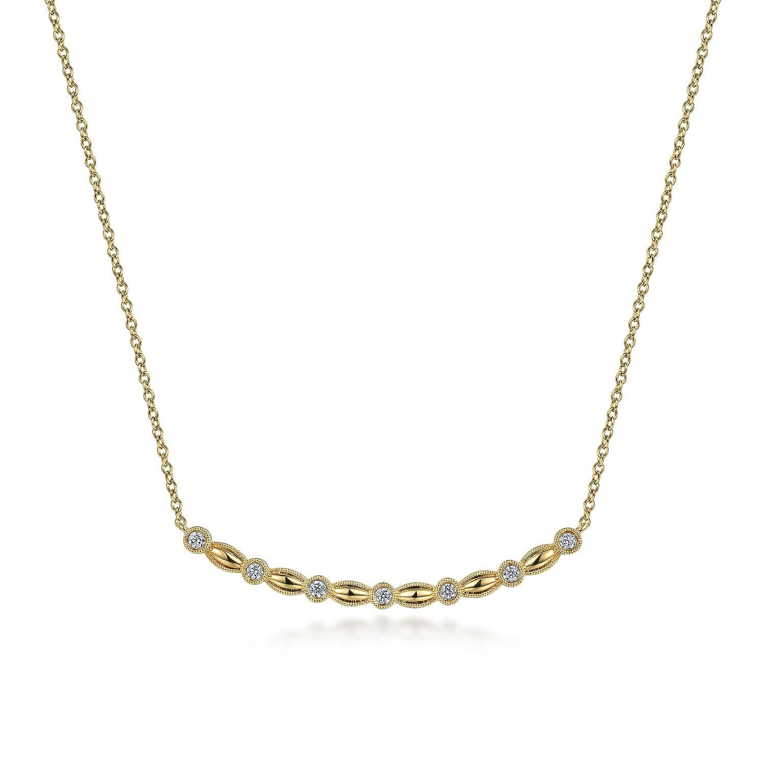 Gabriel - 14K Yellow Gold Curved Diamond Station Bar Necklace 
