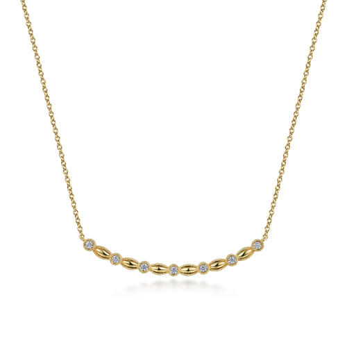 14K Yellow Gold Curved Diamond Station Bar Necklace 14K Yellow Gold Curved Diamond Station Bar Necklace