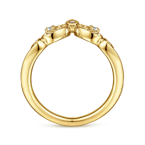 14K Yellow Gold Curved Filigree Diamond Ring