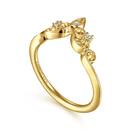 14K Yellow Gold Curved Filigree Diamond Ring