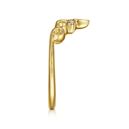 14K Yellow Gold Curved Filigree Diamond Ring