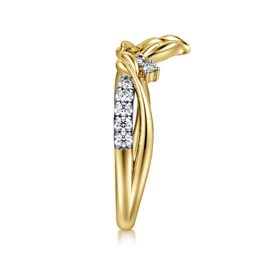 14K Yellow Gold Curved Floral Open Diamond Ring angle 4 14K Yellow Gold Curved Floral Open Diamond Ring angle 4