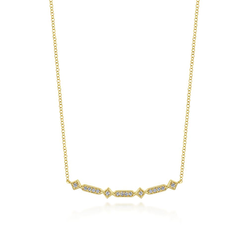 14K Yellow Gold Curved Geometric Diamond Bar Necklace