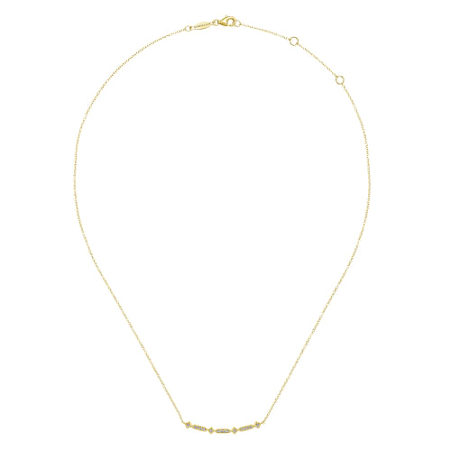 14K Yellow Gold Curved Geometric Diamond Bar Necklace