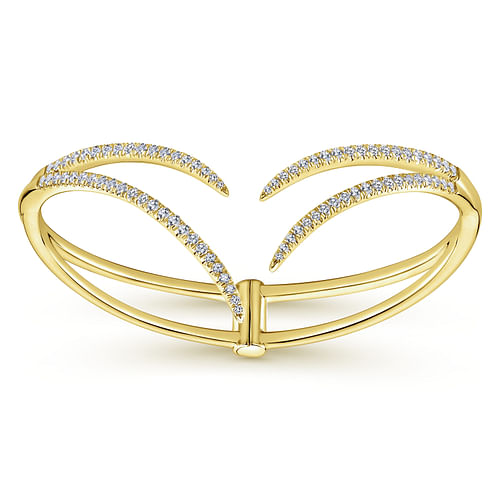 14K Yellow Gold Curved Open Diamond Split Bangle