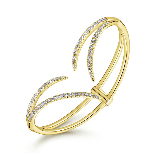 14K Yellow Gold Curved Open Diamond Split Bangle