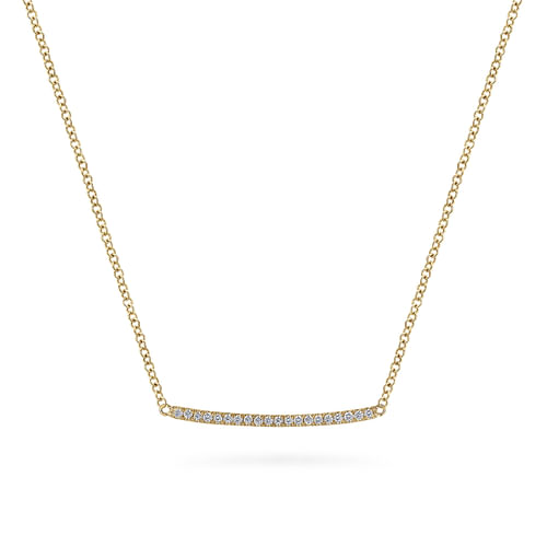 14K Yellow Gold Curved Pavé Diamond Bar Necklace
