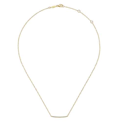 14K Yellow Gold Curved Pavé Diamond Bar Necklace