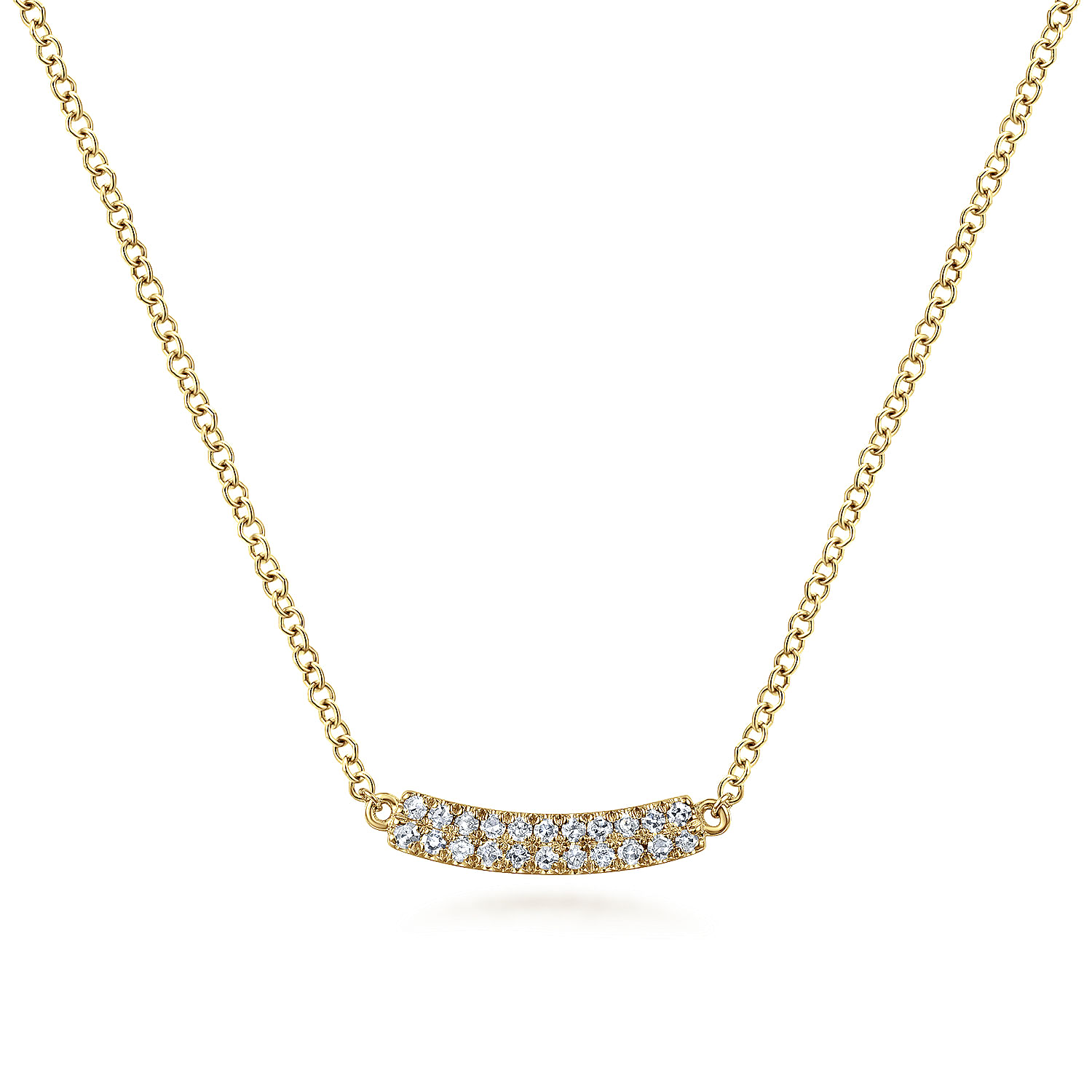 14K Yellow Gold Curved Pavé Diamond Bar Necklace