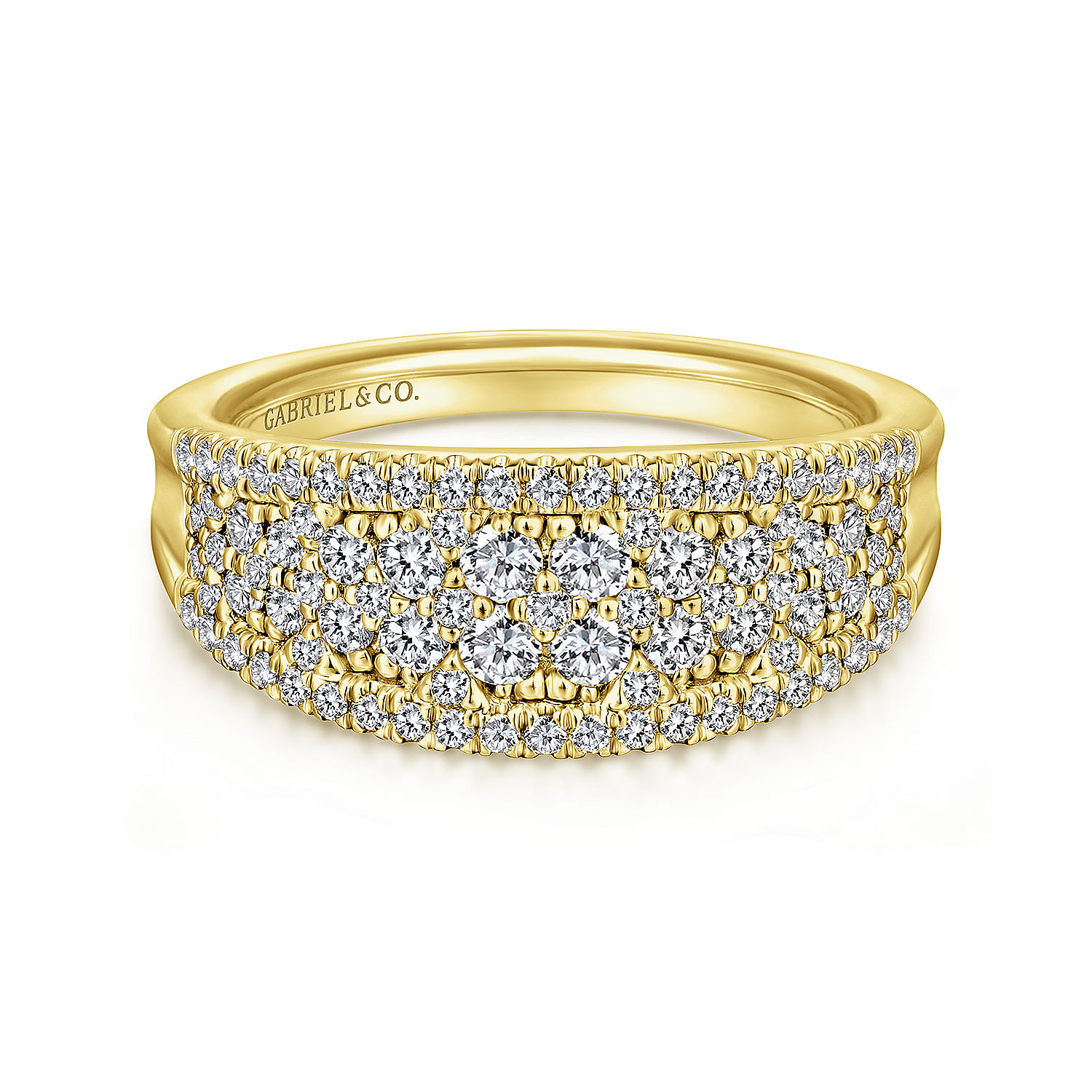 14K Yellow Gold Curved Pavé Diamond Ring