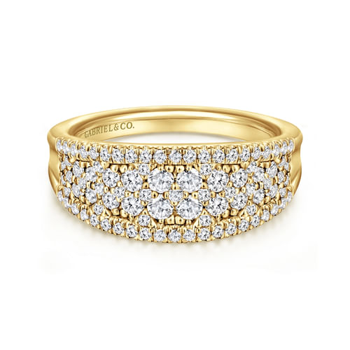 14K Yellow Gold Curved Pavé Diamond Ring
