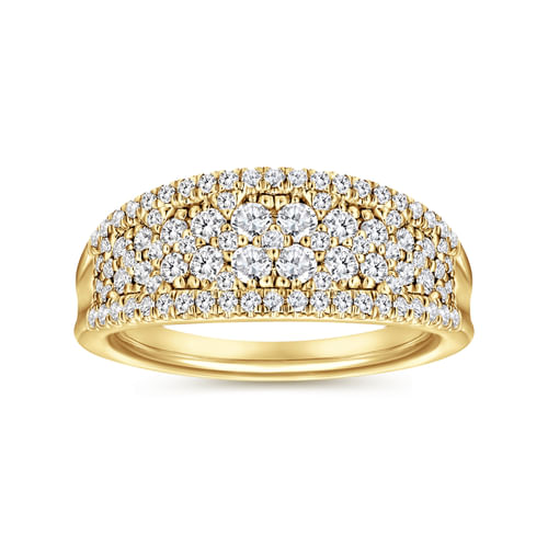 14K Yellow Gold Curved Pavé Diamond Ring