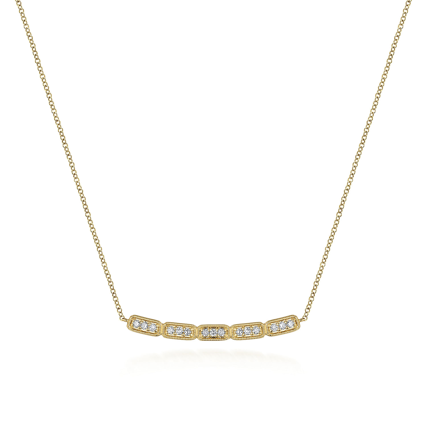 Gabriel - 14K Yellow Gold Curved Rectangular Station Bar Necklace with Diamonds